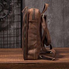 Cool Mens Leather Alligator Pattern Backpack Travel Backpacks Leather Hiking Backpack for Men