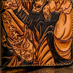 Handmade Leather Chinese Black&White Tooled Mens billfold Wallet Cool Leather Wallet Slim Wallet for Men - imessengerbags
