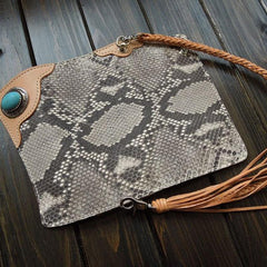 Handmade Leather Biker Wallet Mens Cool Chain Trifold Wallet Trucker Wallet with Chain