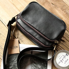Black Leather Mens Small Courier Bag Messenger Bag Mini Postman Bag For Men - imessengerbags