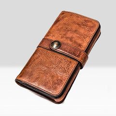 Handmade Leather Mens Cool Long Leather Wallet Bifold Clutch Wallet for Men
