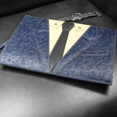Handmade Leather Floral Tooled Mens Clutch Cool Slim Wallet Zipper Clutch Wristlet Wallet for Men - imessengerbags