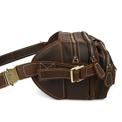 Vintage Large Brown Leather Men's Fanny Pack Brown Waist Bag Hip Pack For Men