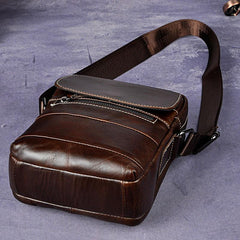 Cool Small Coffee Leather Mens Side Bag Messenger Bag Shoulder Bag for Men