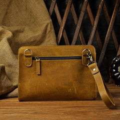 Vintage Large Leather Mens Wristlet Bag Wristlet Wallet Side Bag Clutch Wallet for Men