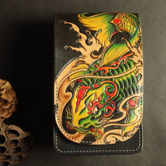 Handmade Tooled Leather Carp Mens Belt Pouch Waist Bag Belt Phone Bag Mobile Bag For Men