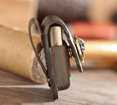 Dark Brown Handmade Leather Mens Armor Zippo Lighter Cases With Belt Loop Zippo Armor Lighter Holders For Men - imessengerbags