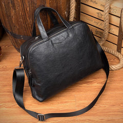 Black Cool Leather 14 inches Shoulder Bag Travel Bags Handbags Luggage Bag for Men - imessengerbags
