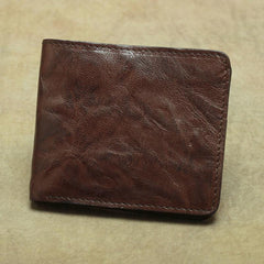 Vintage Brown Leather Men's Bifold Small Wallet Black Slim Vertical billfold Wallet For Men - imessengerbags