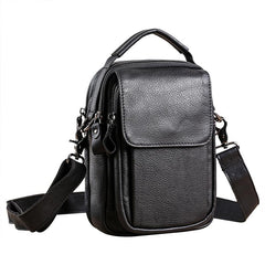 Fashion Black Leather MENS Vertical Small Side Bag Black Messenger Bag Courier Bag For Men