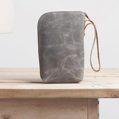 Cool Canvas Leather Mens Large Clutch Wallet Zipper Wristlet Bag Purse for Men - imessengerbags
