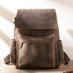 Black Leather Men's 15 inches Large Computer Backpack Gray Large Travel Backpack Black Large College Backpack For Men - imessengerbags
