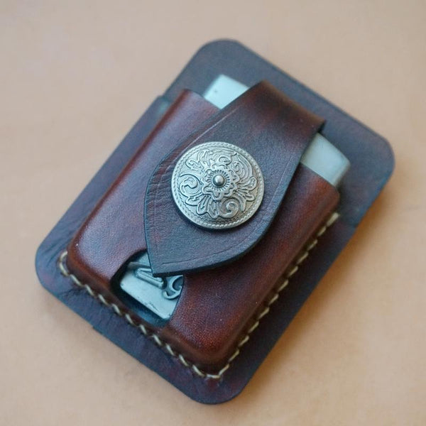Handmade Leather Classic Zippo Lighter Case Coffee Standard Zippo Lighter Holder Pouch For Men