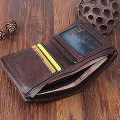 Genuine Leather Mens Cool Slim Leather Wallet Men Small Wallets Bifold for Men - imessengerbags
