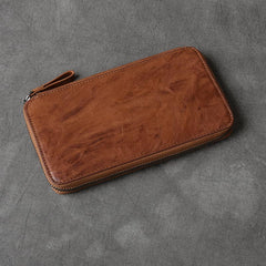 Black Leather Mens Long Wallet Zipper Brown Clutch Phone Wallet For Men - imessengerbags