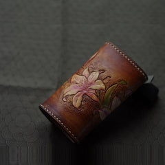 Handmade Leather Tooled Lily Flower Biker Mens Cool Car Key Wallet KeyChain for Men - imessengerbags