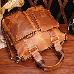 Vintage Coffee Leather Mens Briefcase Laptop Bag Business Bags Work Bag for Men - imessengerbags