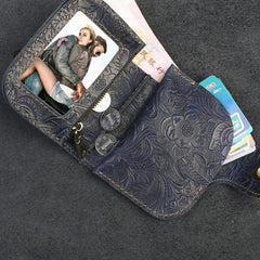 Handmade Leather Floral Mens Cool Biker Wallet Leather Wallet Men billfold Wallets Bifold for Men - imessengerbags