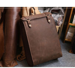 Cool Black Leather Mens Travel Backpack Work Handbag 14 inches Work Backpack For Men