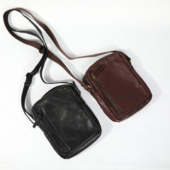 Cool Black LEATHER MEN'S 8 INCHES Small Side BAGs Vertical Coffee MESSENGER BAGs Courier BAG FOR MEN - imessengerbags