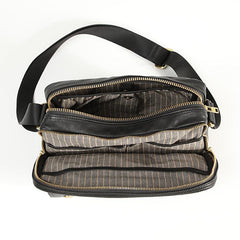 Black Genuine Leather Mens Cool Small Side Bag Messenger Bag Black Courier Bag for Men - imessengerbags