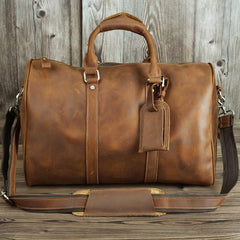 Brown Leather Men's 14 inches Overnight Bag Travel Bag Luggage Weekender Bag For Men