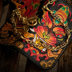 Handmade Leather Monster Mens Chain Biker Wallet Cool Leather Wallet Long Phone Wallets for Men
