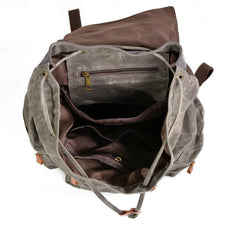 Gray Waxed Canvas Mens Waterproof Large 14‘’ Hiking Backpack Travel Backpack Computer Backpack College Backpack for Men - imessengerbags