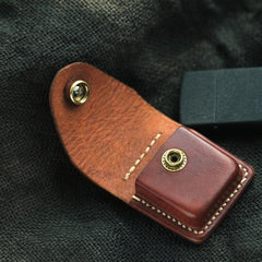 Handmade Brown Leather Mens Zippo Lighter Case With Belt Loop Lighter Holders For Men