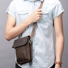 Cool Dark Brown Leather Mens Belt Pouch Small Side Bag Belt Bag For Men