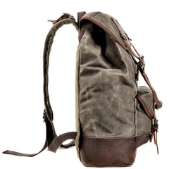 Waxed Canvas Leather Mens Waterproof Travel Green Backpack 15'' Computer Backpack for Men - imessengerbags