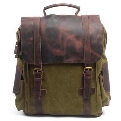 Cool Canvas Leather Mens College Backpack Travel Backpack 15'' Computer Hiking Backpack for Men - imessengerbags
