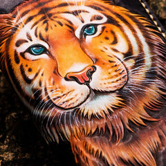 Handmade Leather Men Tooled Tiger Cool Leather Wallet Long Phone Clutch Wallets for Men - imessengerbags