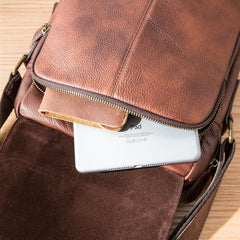 Cool Brown Leather Mens Vertical Side Bag Postman Bag Small Messenger Bags Courier Bag for Men - imessengerbags