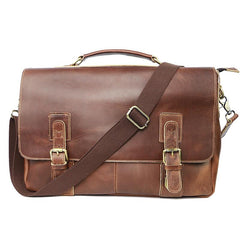 Vintage Black Mens Leather Briefcase Work Handbags Brown 14'' Computer Briefcases For Men - imessengerbags