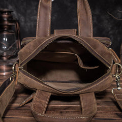 Leather Mens Vertical Work Bag Handbag Brown Vertical Small Briefcase Shoulder Bag For Men