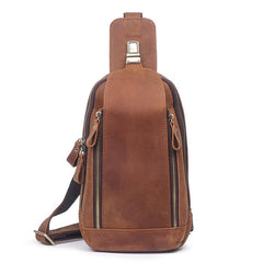 Cool Brown Leather Men's Sling Bag Chest Bag One-Shoulder Backpack For Men