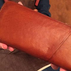 Genuine Leather Mens Cool Long Leather Phone Wallet Zipper Clutch Wristlet Wallet for Men - imessengerbags