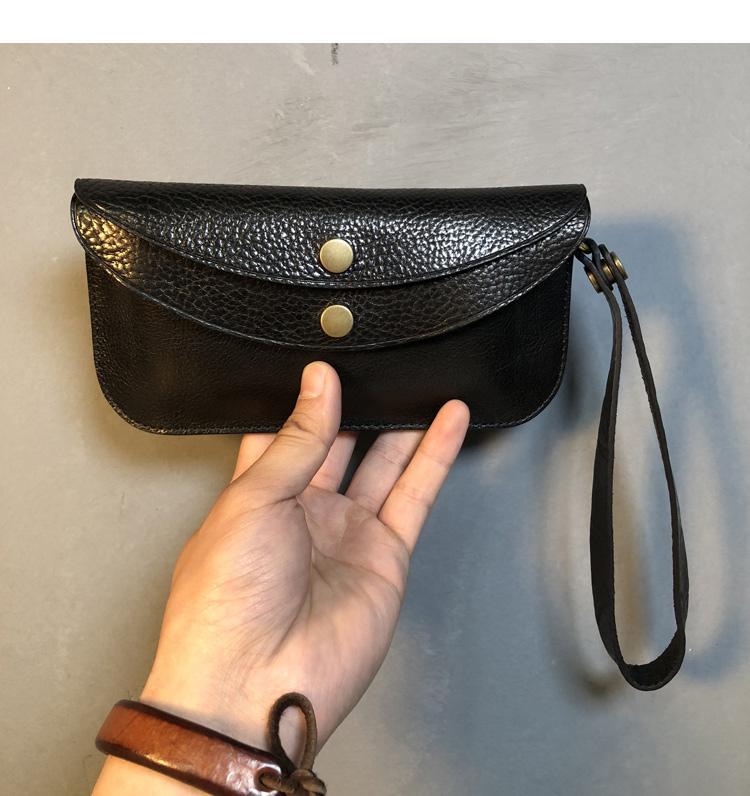 Fashion Black Leather Mens Long Wallet Wristet Wallets Clutch Black Wallet Phone Wallet For Men - imessengerbags