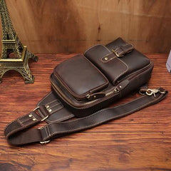 Brown Leather Men's Sling Bags Best Sling Pack Chest Bag One Shoulder Backpack For Men - imessengerbags
