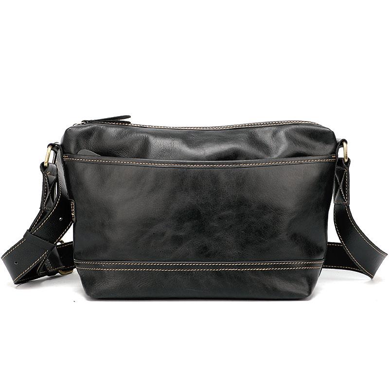 Black Leather Mens Casual 10" Courier Bags Messenger Bag Coffee Brown Postman Bag For Men - imessengerbags