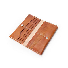 Brown Handmade Leather Mens Long Wallet Bifold Long Wallet Cellphone Wallet For Men - imessengerbags