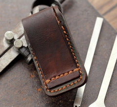 Skull Handmade Leather Mens Dunhill Lighter Case With Belt Loop Cool Dunhill Lighter Holders For Men