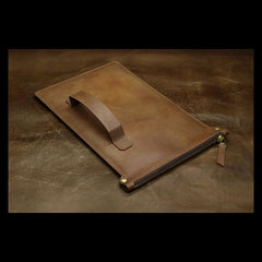 Handmade Leather Mens Clutch Cool Slim iPad Macbook Wallet Zipper Clutch Wristlet Wallet for Men