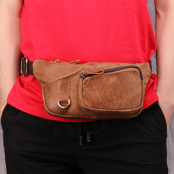 Badass Leather Fanny Pack Men's Brown Chest Bag Hip Bag Waist Bag For Men