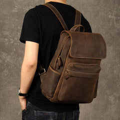 Genuine Leather Mens Cool Backpack Sling Bag Large Brown Travel Bag Hiking Bag for men - imessengerbags