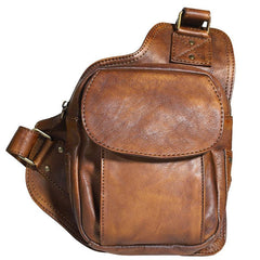 Brown MENS Vintage LEATHER Sling Bag Chest Bag Gray One Shoulder Backpack For Men - imessengerbags