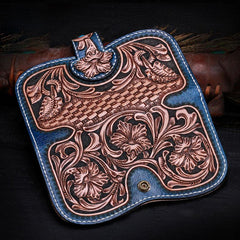 Handmade Leather Tooled Floral Mens Clutch Wallet Cool Wallet Long Wallets for Men Women - imessengerbags