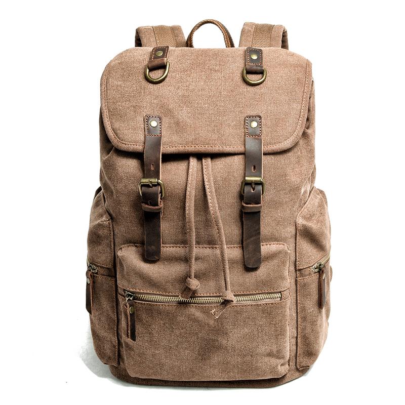 Cool Canvas Leather Womens Mens Large College Backpack 14'' Travel Backpack Computer Backpack for Men - imessengerbags