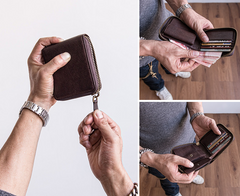 Genuine Leather Mens Cool billfold Leather Wallet Men Small Zipper Wallets Bifold for Men - imessengerbags